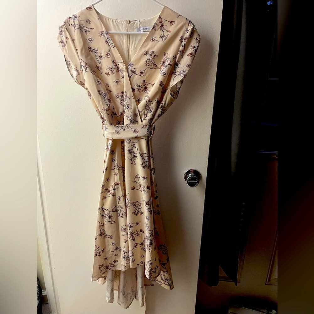 White & Watercolor Botanical Wrap Dress
